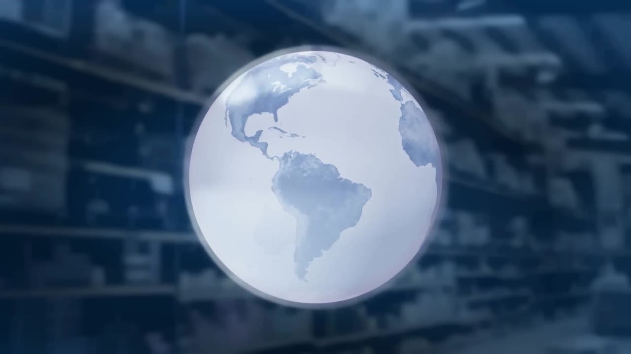 animación del globo girando sobre los estantes en el almacén