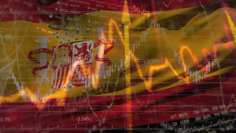 animation of data processing over flag of spain