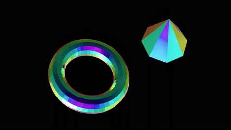 Animation-of-3d-multicoloured-shapes-over-black-background