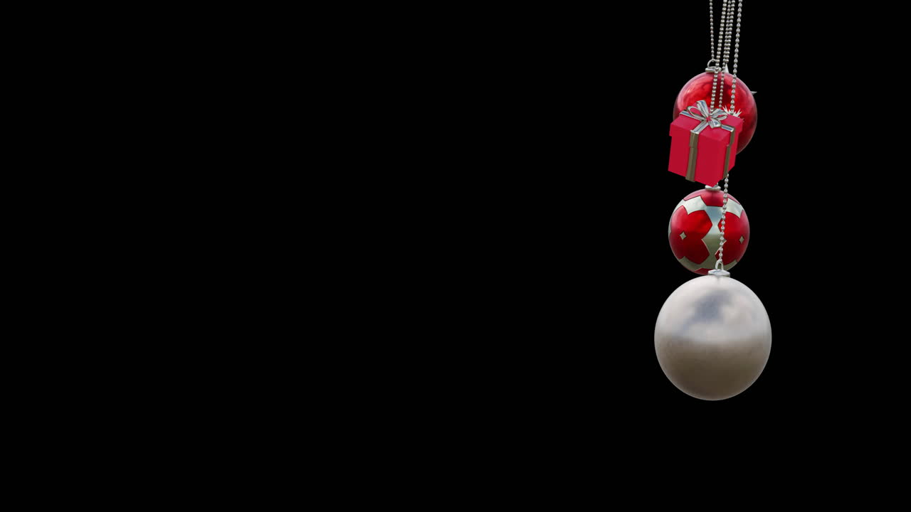 Animation of christmas baubles with copy space on black background