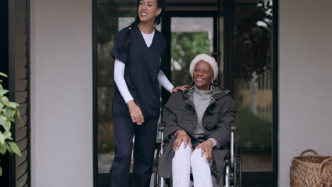 Old-woman-in-wheelchair,-garden