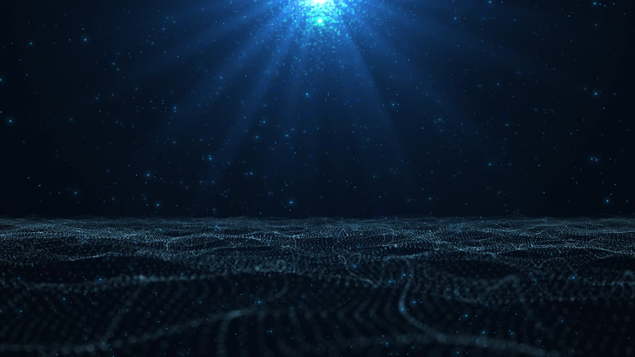 Futuristic dynamic plexus digital waves under radiant light beam bursting into particles for