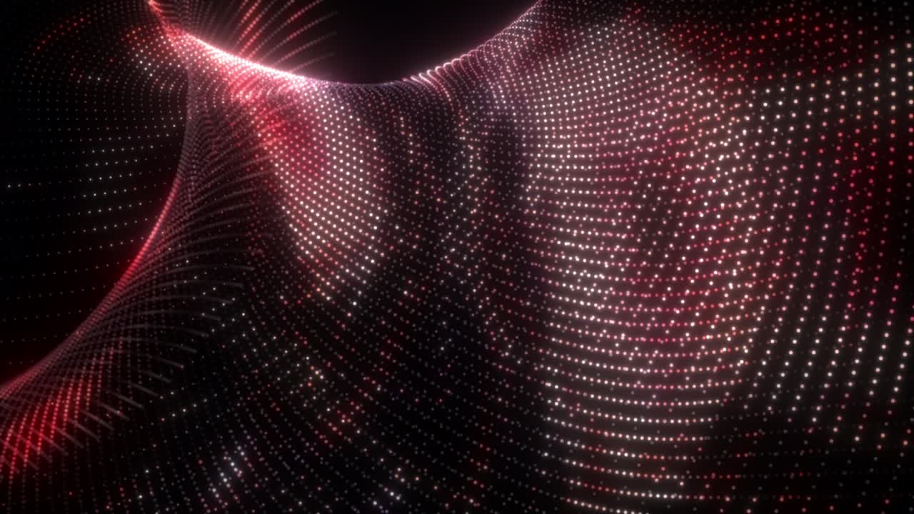 Abstract background with animation of waving glow red dot digital line surface 4K 3D seamless loop Science technology intro. VJ loop.