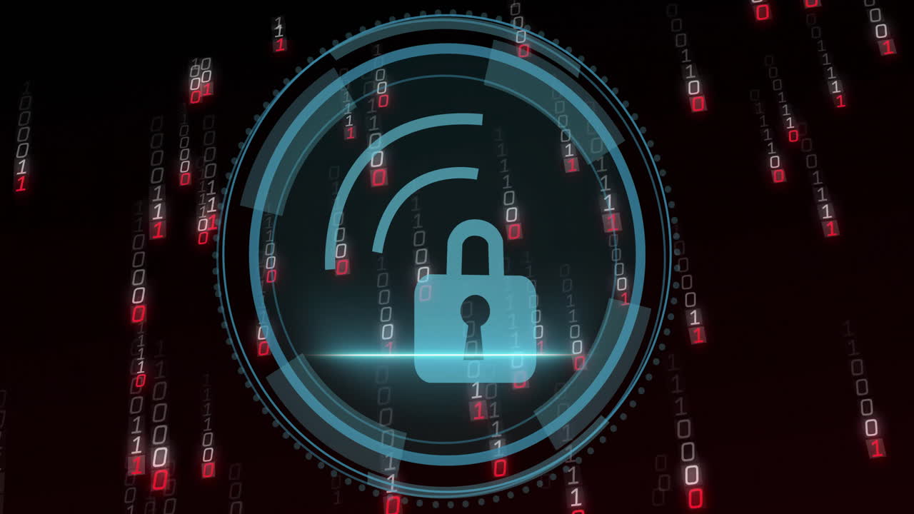 Digital padlock icon with binary code, symbolizing animation of data protection