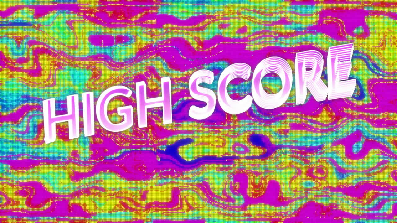 Animation of high score text on colourful liquid background