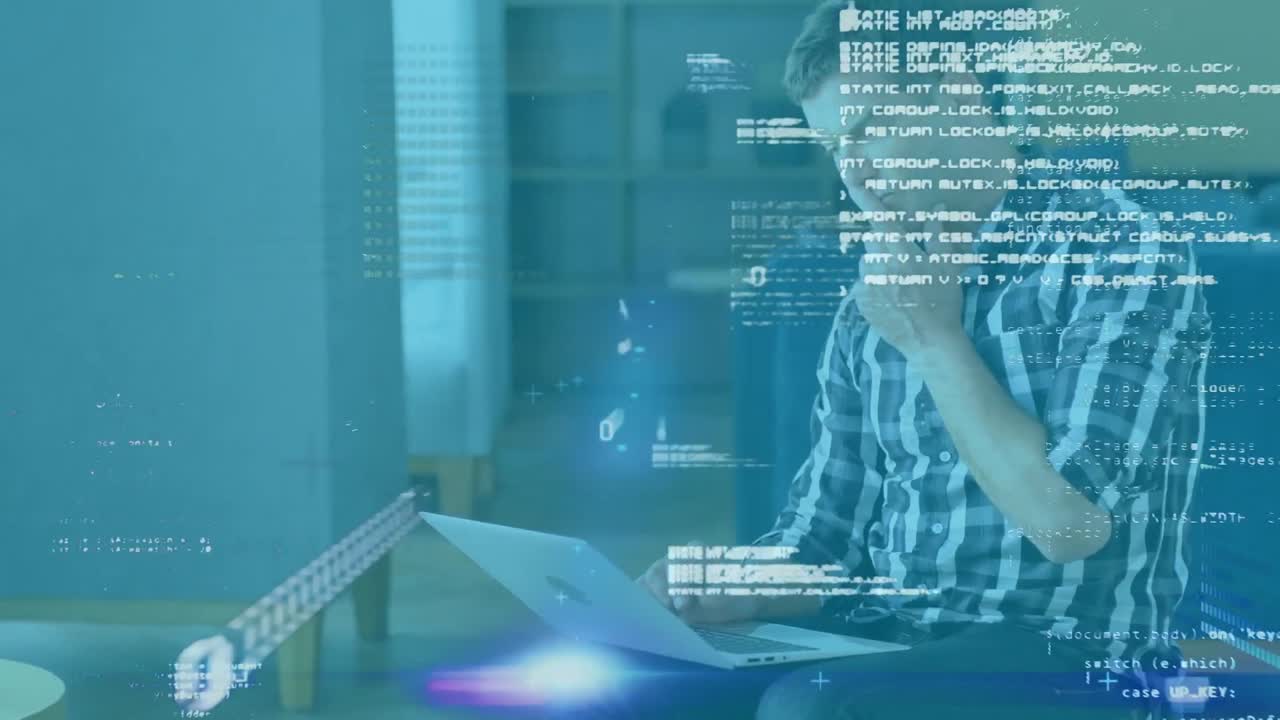 노트북을 사용하는 사업가에 대한 데이터 처리 애니메이션