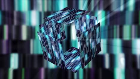 a 3d cube with lines of blue and green light