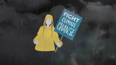 animation of fight climate change text over rain and clouds