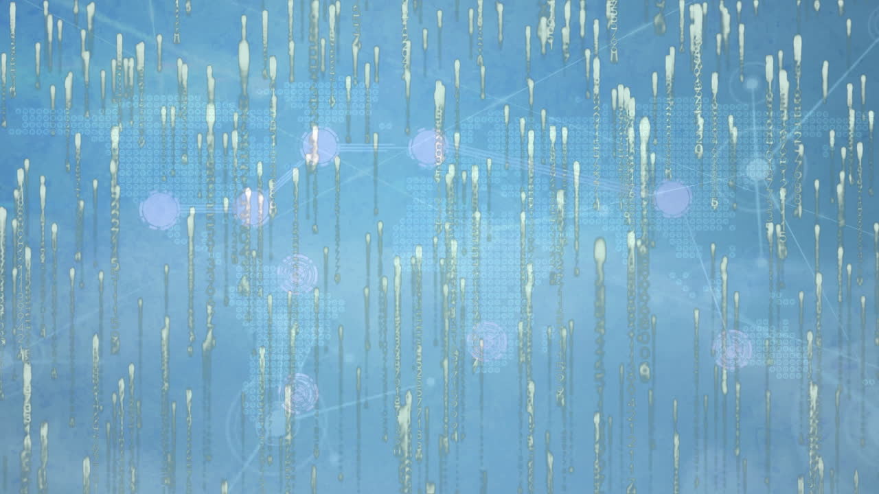 파란색 배경에 연결 네트워크와 데이터 처리의 애니메이션