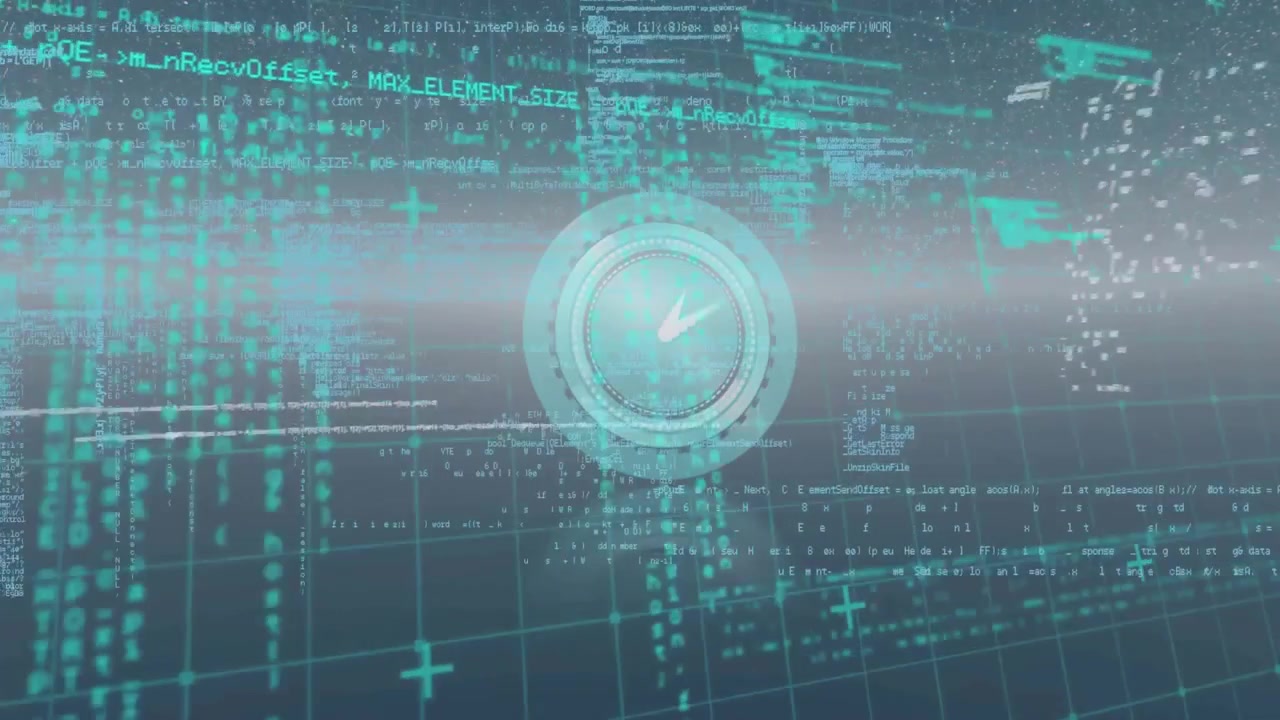 Animated Clock Icon with Fast-Paced Digital Data Background