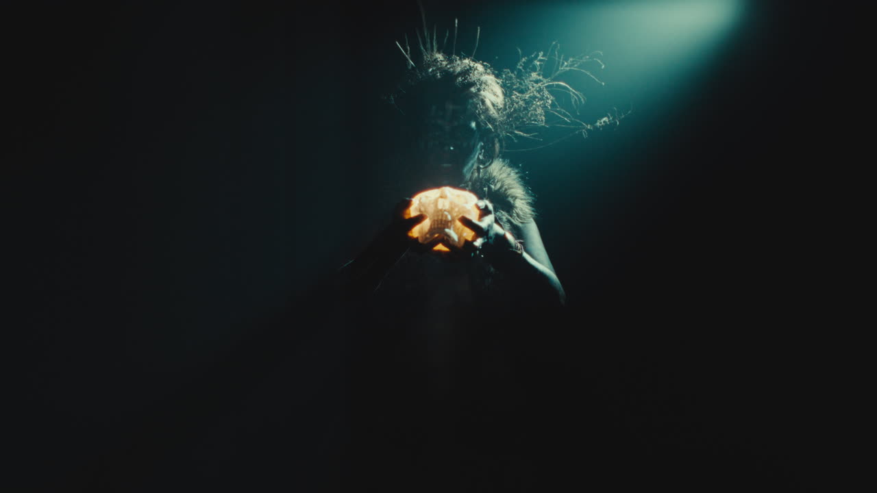 A creepy witch during the night storm