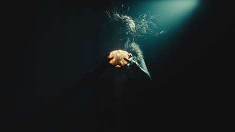 a creepy witch during the night storm