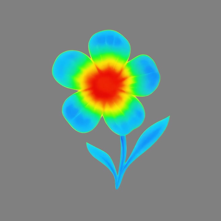 Animierte Blumenillustration mit leuchtendem thermischem Farbverlauf
