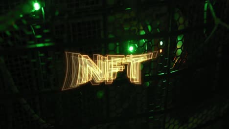 Animation-of-nft-over-black-background-with-green-lights