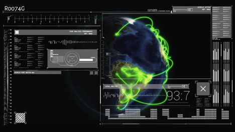 animation of network of connections with data processing over globe