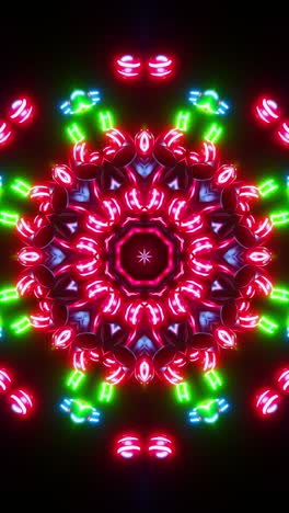 colorful circular pattern of lights on black background. kaleidoscope vj loop vertical