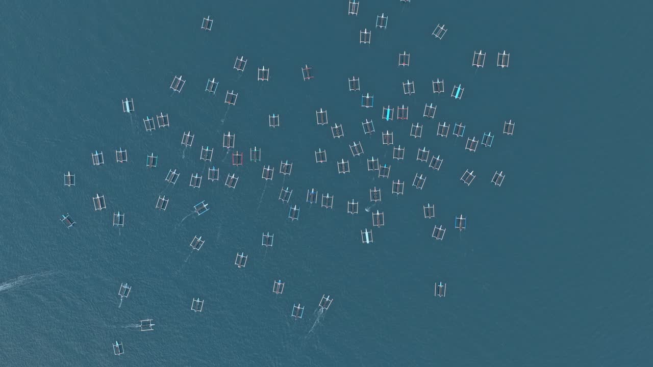 Aerial view of lovina dolphin watching tour boats in bali