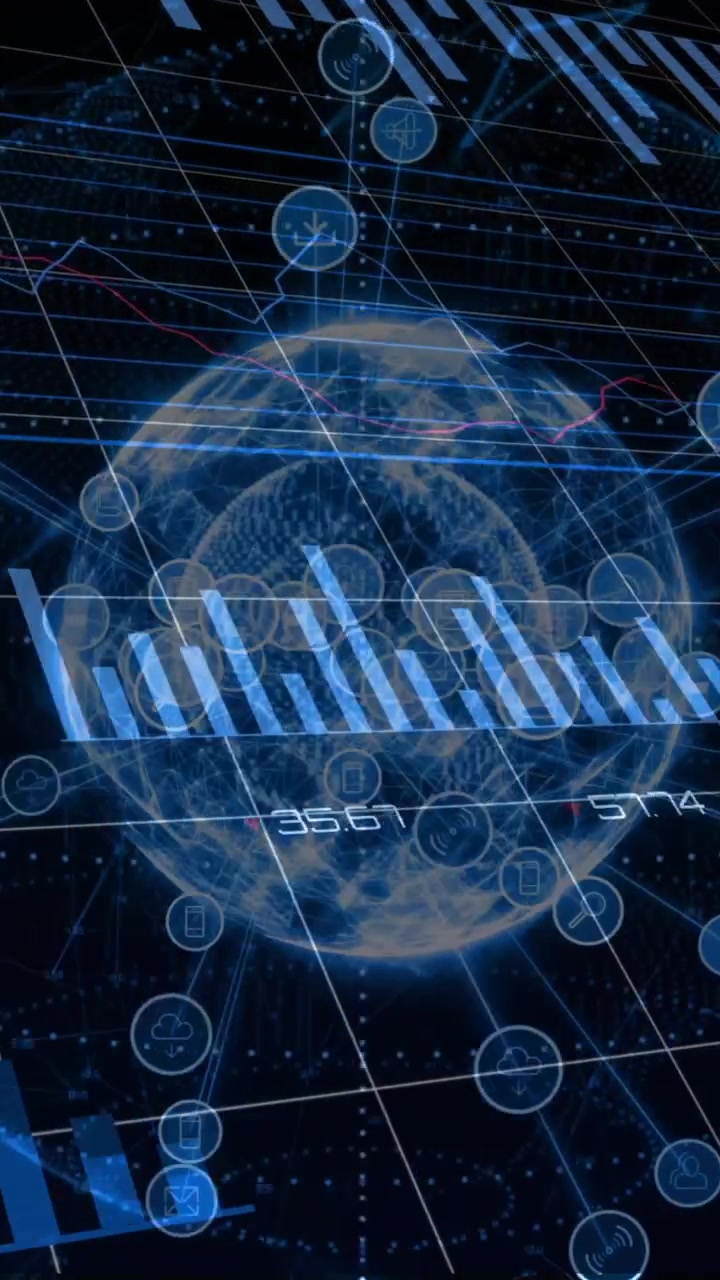 Visualizing global data with animated digital graphs and charts