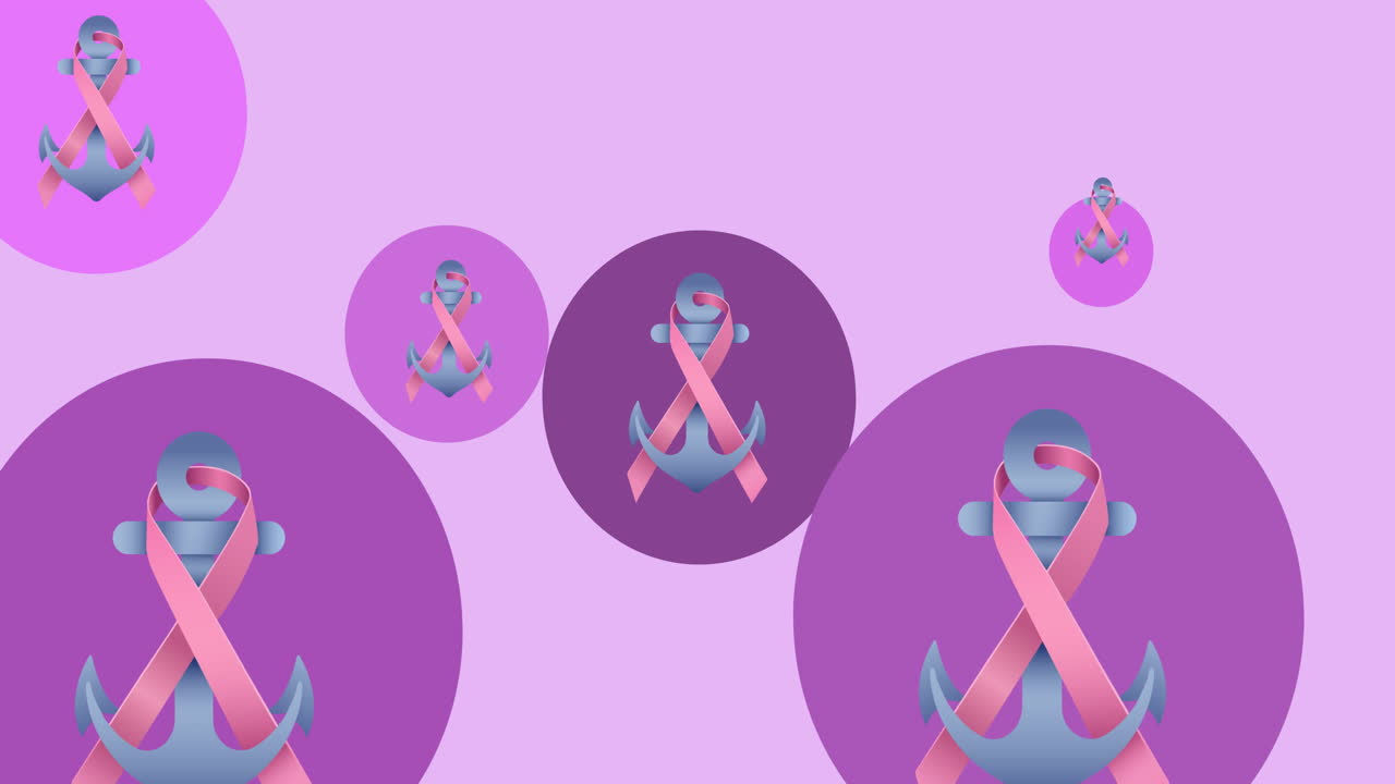 분홍색 배경에 나타나는 다중 분홍색 리본  ⁇ 커 로고의 애니메이션