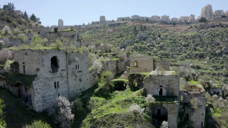 Ein Karem Aerial view, Village Almond Trees, Jerusalem