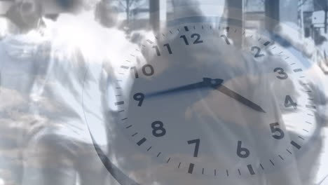 animation of clock over people walking