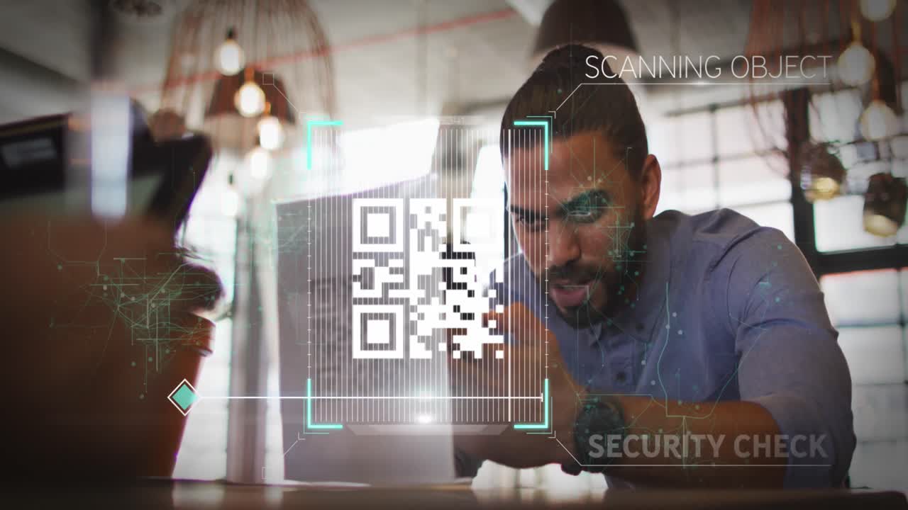 Animation of data processing over biracial businessman using smartphone