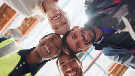 diverse warehouse team smiling together