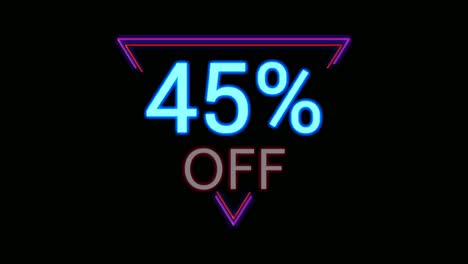 neon light discount 45% percent off in triangle modern frame border animation motion graphics on black background