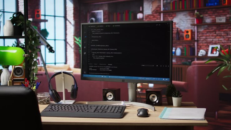 Programming language code editor software UI on computer display