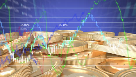 animation von roten würfeln mit prozentzeichen über diagrammen und statistiken