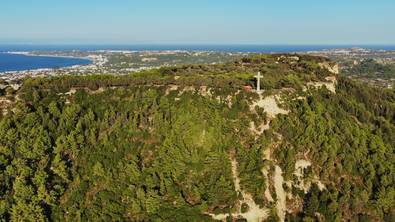 Aerial View of Filerimos Mountain with Cross