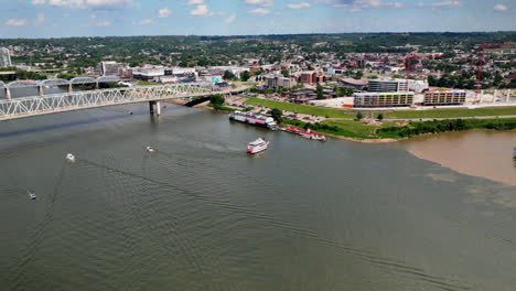aerial view of a river boat on the ohio river