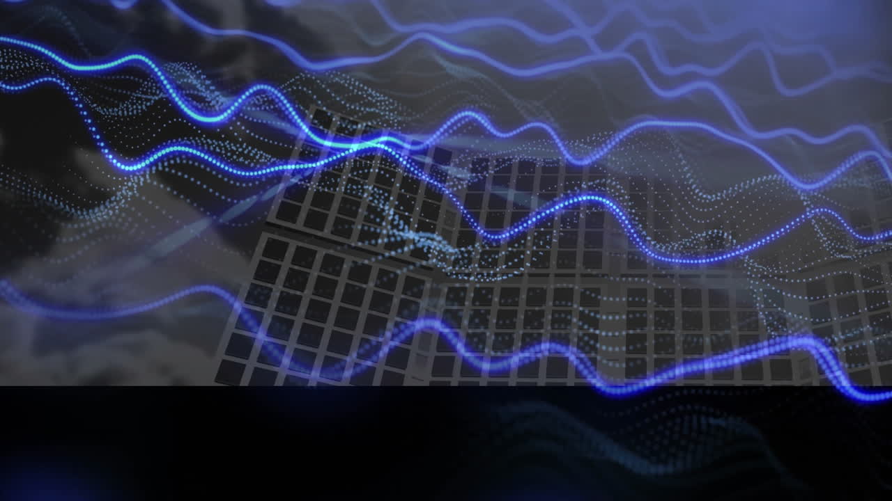 Animation of blue wave patterns with digital grid for futuristic data visualization