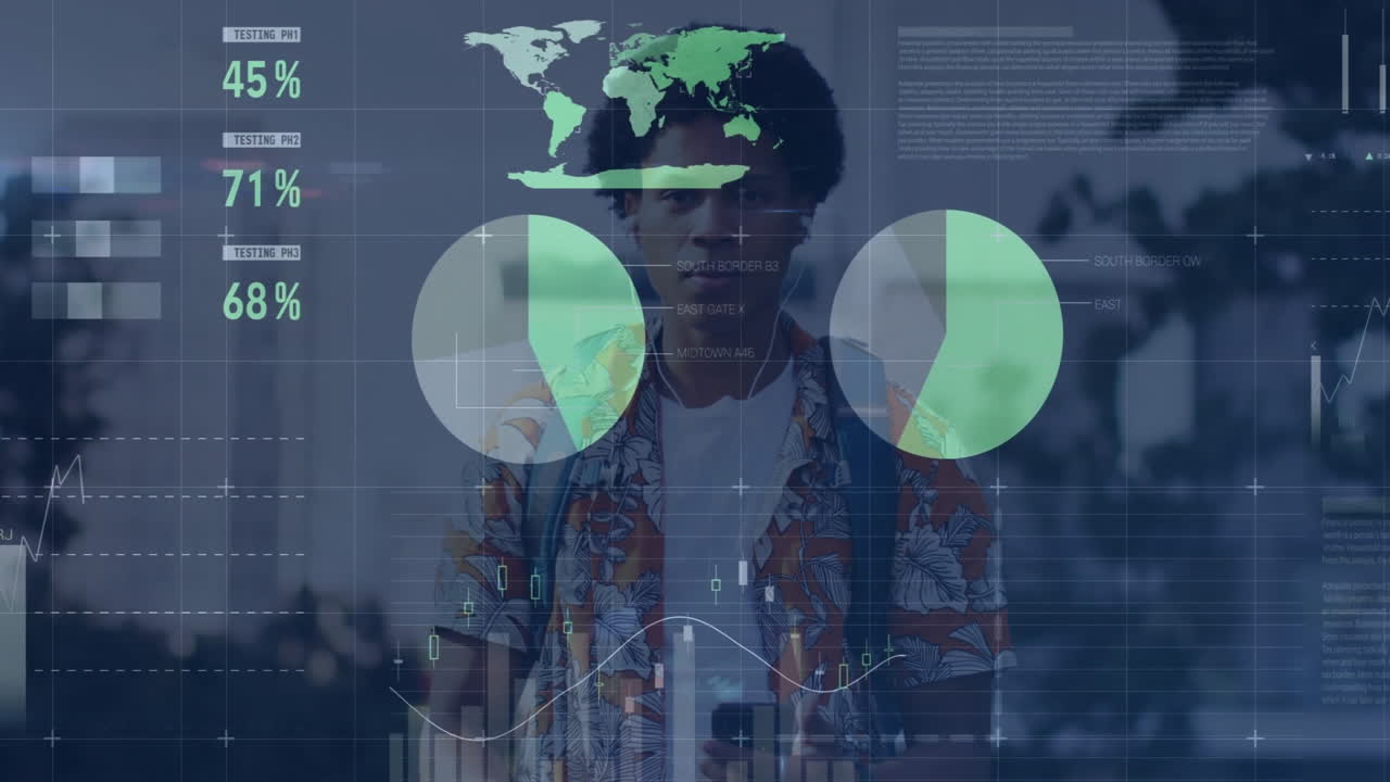 Data analytics animation over person holding smartphone