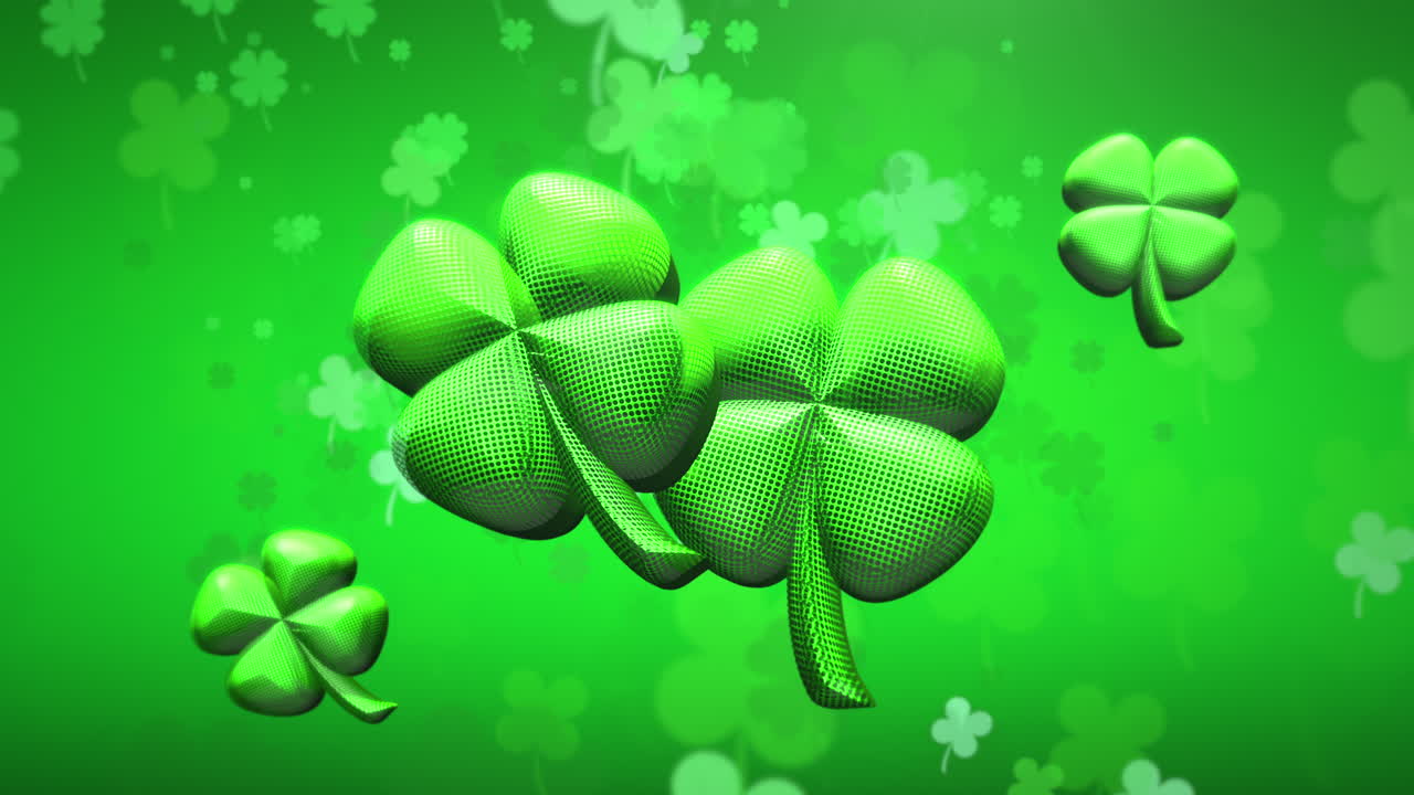 Grandes e pequenos trevos irlandeses flutuando em gradiente verde
