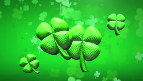 flying big and small irish shamrocks on green gradient