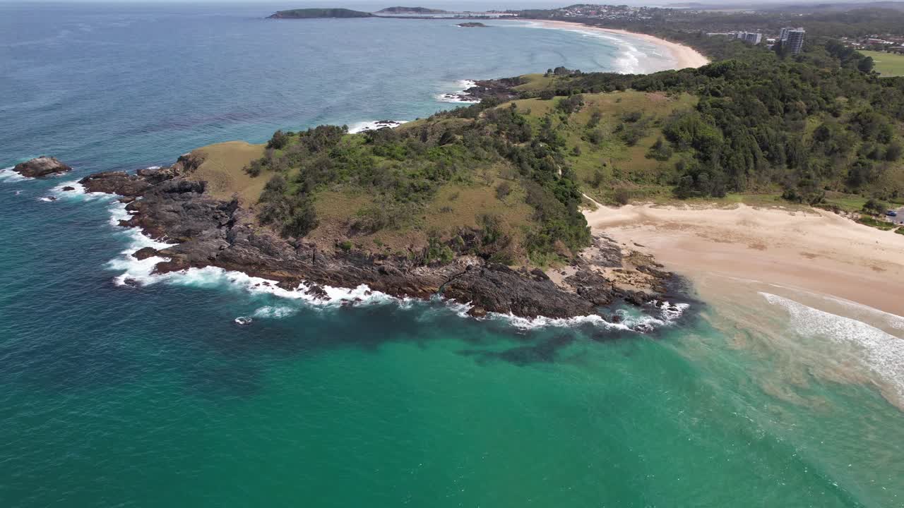 Headland At Diggers Beach In Coffs Harbour, NSW, Australia - Aerial Shot