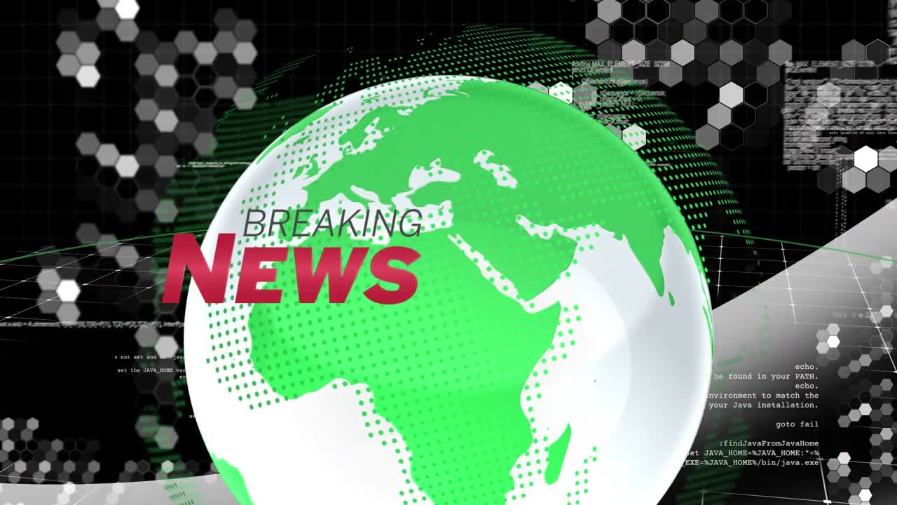 animación del procesamiento de datos y globo sobre fondo negro