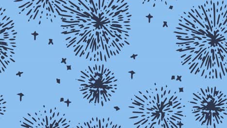 Animation of black fireworks moving over blue background