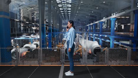woman talking on phone in a modern factory