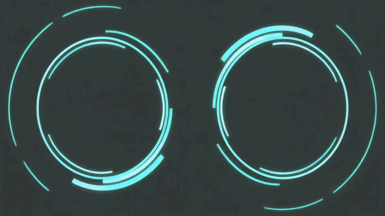 Animated Glowing Cyan Circular HUD Elements on Dark Background