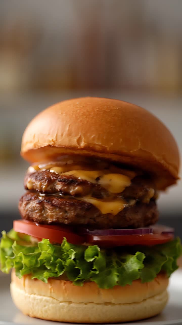 Hamburger Succoso Primo Piano Sfondo Bokeh 4K