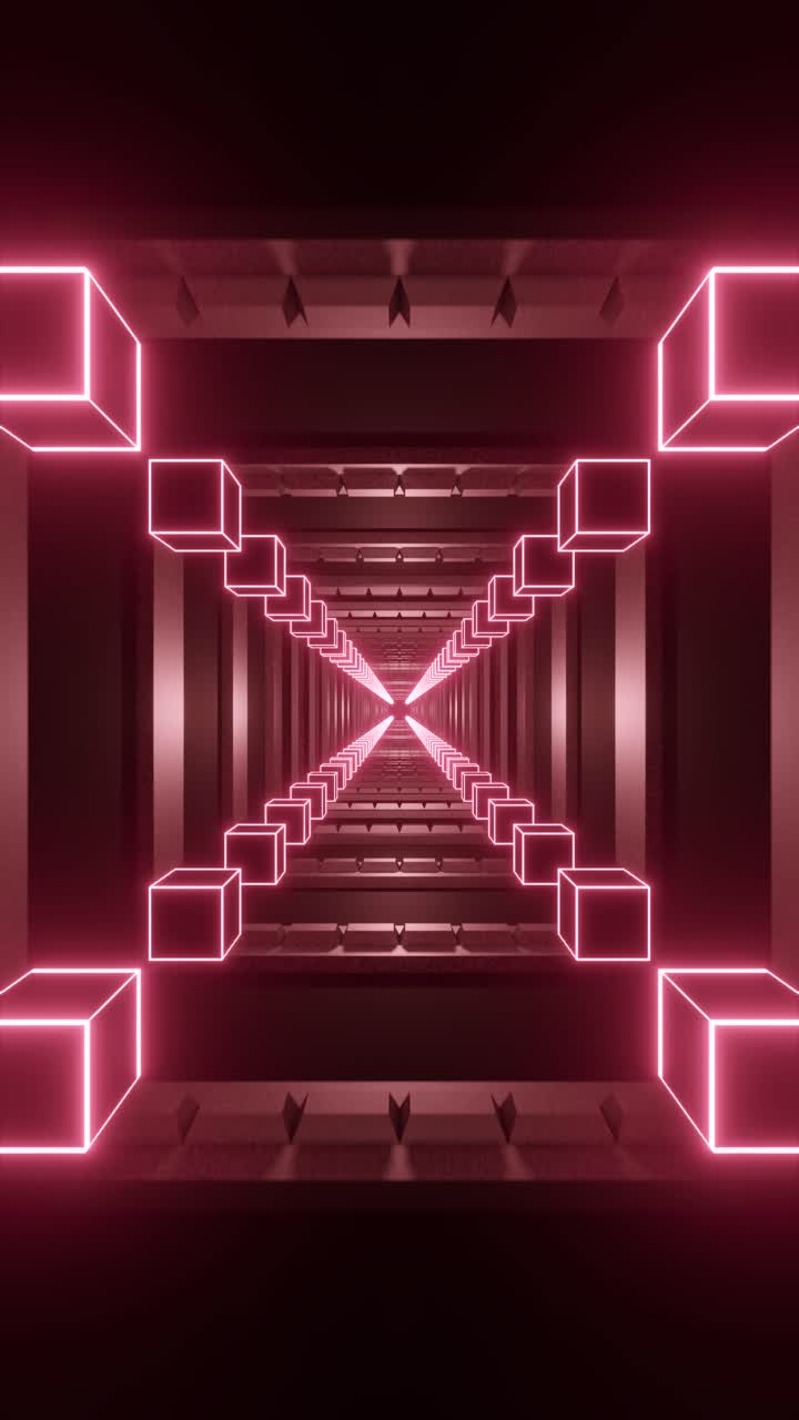 3D loop animation of glowing red cubes tunnel design