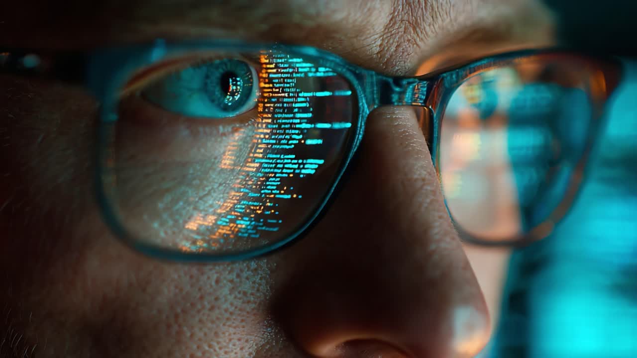 A Close-up View of a Programmer's Eyes Reflecting Intricate Code, Highlighting the Intense Focus Required for Software Development and the Digital World in Action