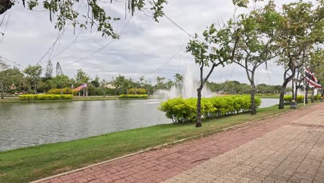 peaceful park scene with a dynamic fountain show.