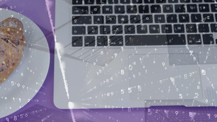 Animation on numbers over laptop and roll on plate