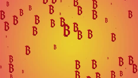 animación de signos de bitcoins pulsando en un fondo naranja