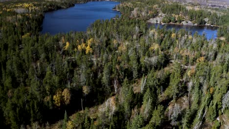 Aerial-Dolly-Vor-Blauen-Seen,-Eingebettet-In-Einen-Borealen-Wald-Im-Idyllischen-Kanadischen-Schild