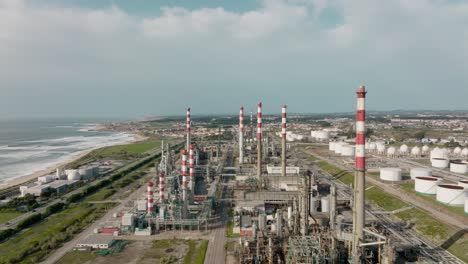 aerial view over industrial zone, galp refinery in matosinhos