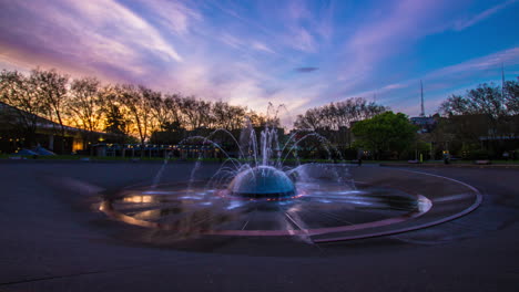 sunset timelapse of fountain - filmed at international fountain in seattle, wa